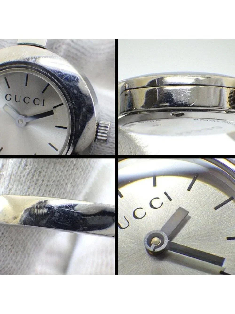 Gucci Watch Bangle Round 105 Sunray Silver Dial SS Quartz Analog